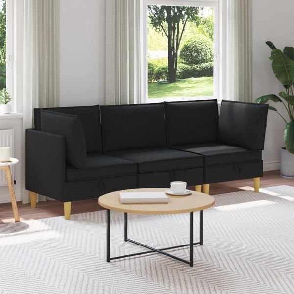 vidaXL Modulárny pohovkový set s úložným priestorom 3 pcs Čierna Látka