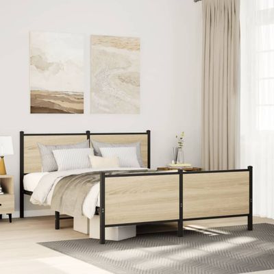 vidaXL Kovový posteľný rám bez matraca dub sonoma 137x190 cm