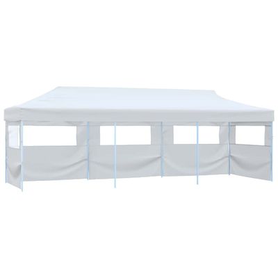 vidaXL Skladací párty stan s 5 bočnými stenami biely 3x9 m