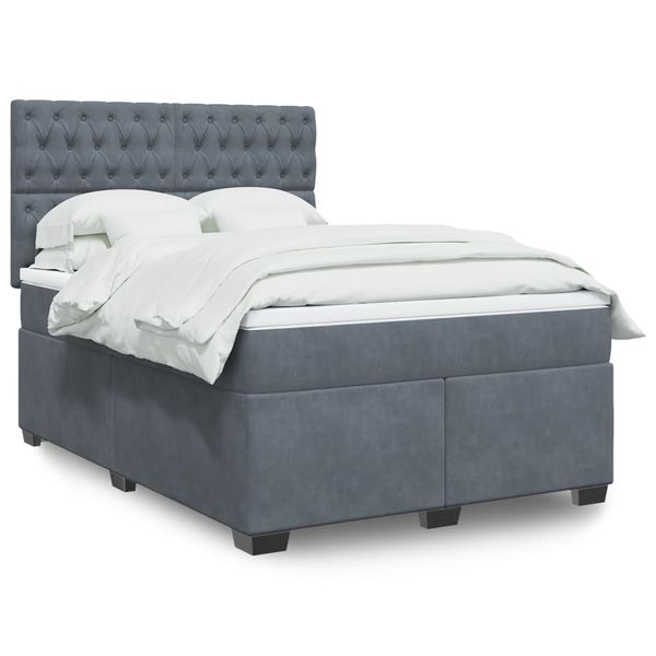 vidaXL Posteľný rám boxspring s matracom tmavosivý 140x190 cm zamat