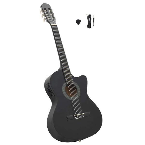 vidaXL Folková klasická gitara s výrezom, ekvalizér, 6 strún, čierna