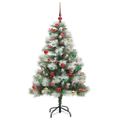 vidaXL Umelý vianočný stromček Zelená a biela 150 cm PVC, kov a plast