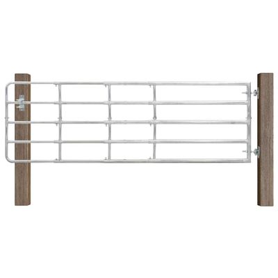 vidaXL Farmárska brána s 5 tyčami oceľová (150-400) x 90 cm strieborná