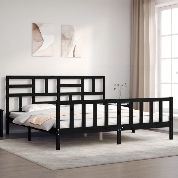 vidaXL Posteľný rám s čelom čierny 200x200 cm masívne drevo