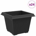 vidaXL Štvorcový črepník na kvety 24 ks Čierna 23 x 23 x 17,5 cm Plast