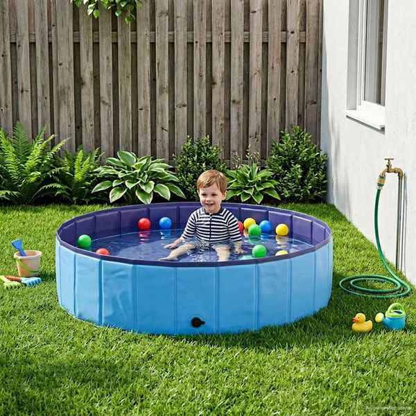 vidaXL Detský bazén Modrá Ø 120 x 30 cm Hrubý PVC a konštruované drevo