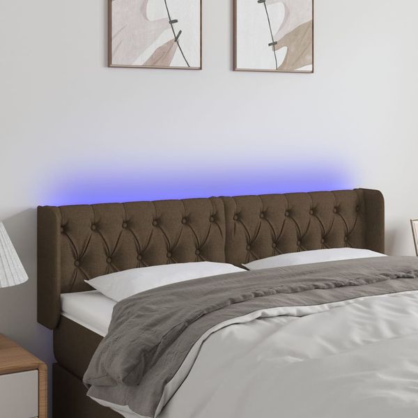 vidaXL Čelo postele s LED tmavohendé 163x16x78/88 cm látka