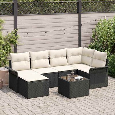 vidaXL Súprava záhradných pohoviek s úložiskom 7 pcs Čierna polyratan