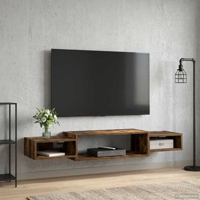 vidaXL Nástenný TV kabinet Nástenná montáž Dymový dub 140 x 28 x 21 cm