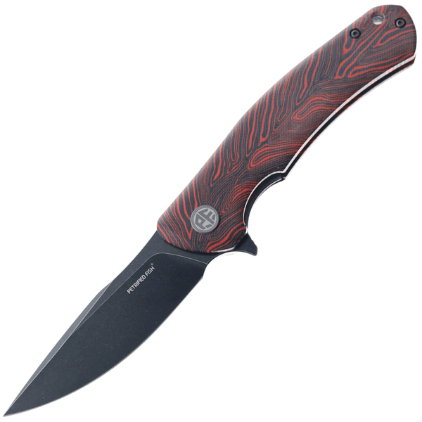 Petrified Fish PF949R Warrior vreckový nôž 9 cm, Black Stonewash, červeno-čierna, Gmascus
