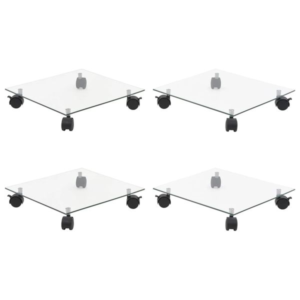 vidaXL Podstavce pod kvetináč 4 ks 35x35 cm tvrdené sklo štvorcové