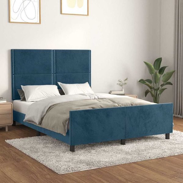 vidaXL Posteľ bez matraca tmavomodrá 140x190 cm zamat