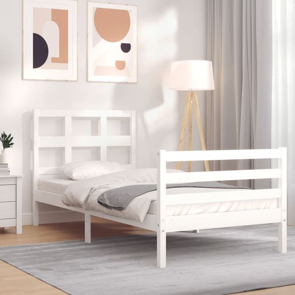 vidaXL Rám postele s čelom biely 100x200 cm masívne drevo