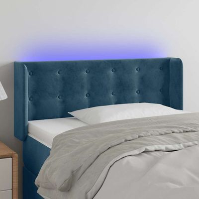 vidaXL Čelo postele s LED tmavomodré 93x16x78/88 cm zamat
