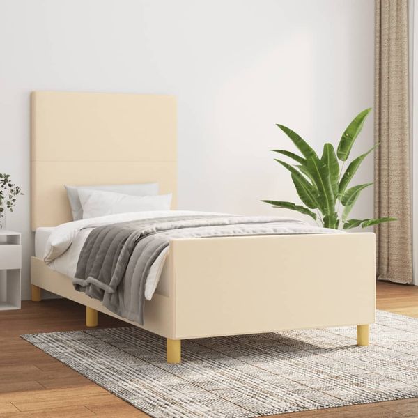 vidaXL Posteľ bez matraca krémová 100x200 cm látka