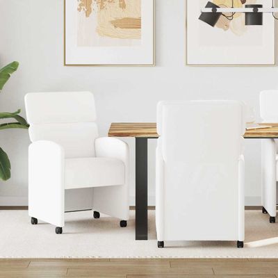 vidaXL Jedálenské stoličky na kolieskach 2 pcs Biela 58 x 65 x 98 cm