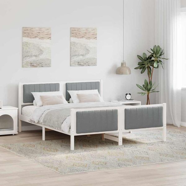 vidaXL Rám postele Biela a svetlosivá 150 x 200 cm Borovicový masív