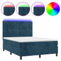vidaXL Posteľný rám boxsping matrac a LED tmavomodrý 140x190 cm zamat