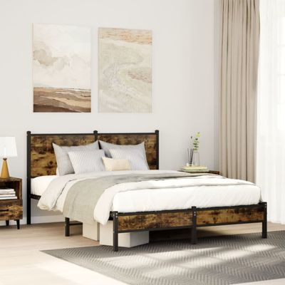 vidaXL Kovový posteľný rám bez matraca dymový dub 150x200 cm