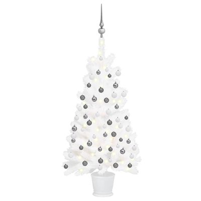 vidaXL Osvetlený umelý vianočný stromček s guľami, biely 90 cm