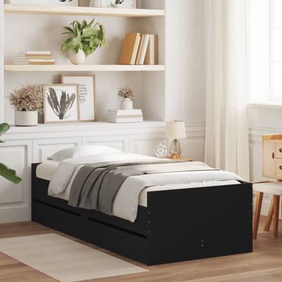 vidaXL Rám postele so zásuvkami čierny 75x190 cm malé jednolôžko