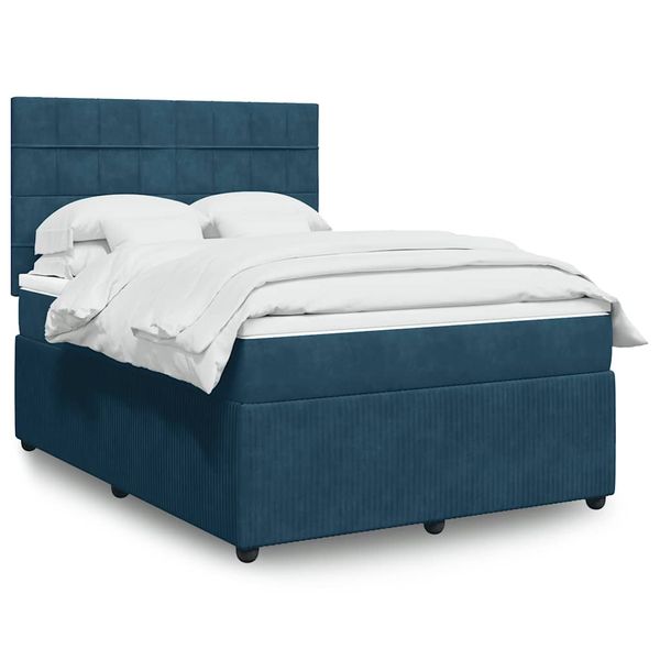 vidaXL Posteľný rám boxsping s matracom tmavomodrý 160x200 cm zamat