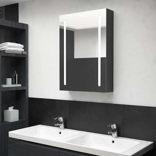 vidaXL LED kúpeľňová zrkadlová skrinka žiarivá čierna 50x13x70 cm