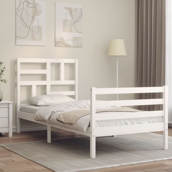 vidaXL Rám postele s čelom biely 100x200 cm masívne drevo