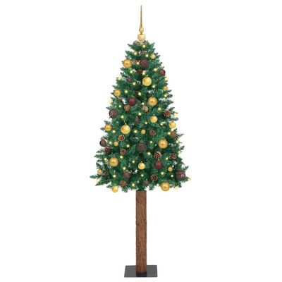 vidaXL Úzky vianočný stromček s 300 LED-i so stojanom Zelená 210 cm