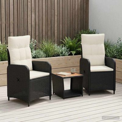 vidaXL Záhradný lounge set 3 ks Čierna a krémová biela