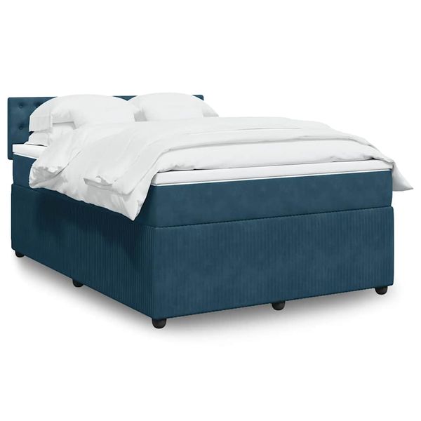 vidaXL Posteľný rám boxsping s matracom modrá 140x190 cm zamat