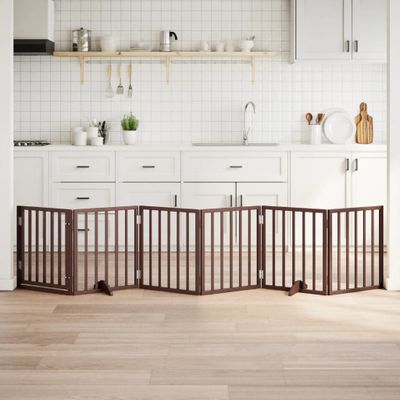 vidaXL Brána pre psa s dverami sklad. 6pan. hnedá 300cm topoľové drevo