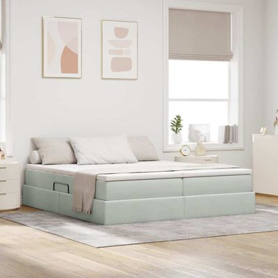 vidaXL Postel s úložným prostorem a matrací Svetlosivá 200 x 200 cm