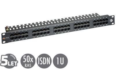 19'' ISDN panel Solarix 50 x RJ45 čierny 1U SX50-ISDN-BK