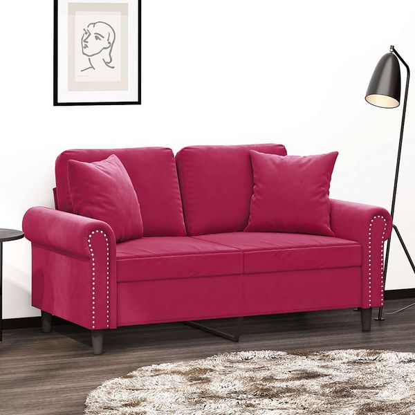 vidaXL 2-miestna pohovka s vankúšmi vínovočervená 120 cm zamat