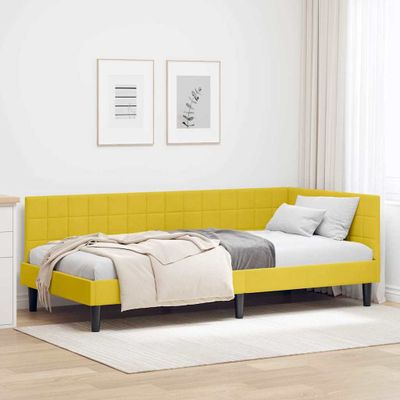 vidaXL Rohový rám postele s čelnou doskou Žltá 100 cm x 200 cm Zamat