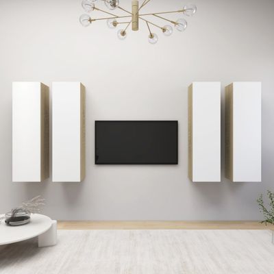 vidaXL TV skrinky 4 ks biela a dub sonoma 30,5x30x110cm drevotrieska
