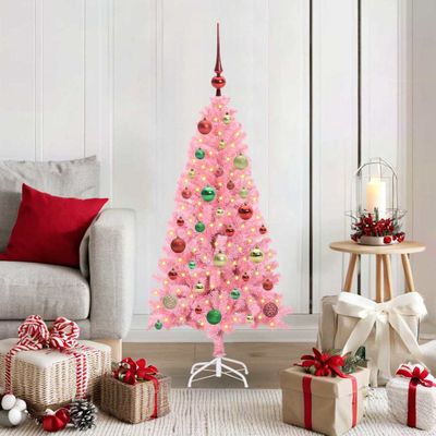 vidaXL Vianočný stromček s 150 LED-i so stojanom Ružová 120 cm PVC