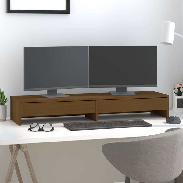 vidaXL Stojan na monitor medovo-hnedý 100x27x15 cm masívna borovica