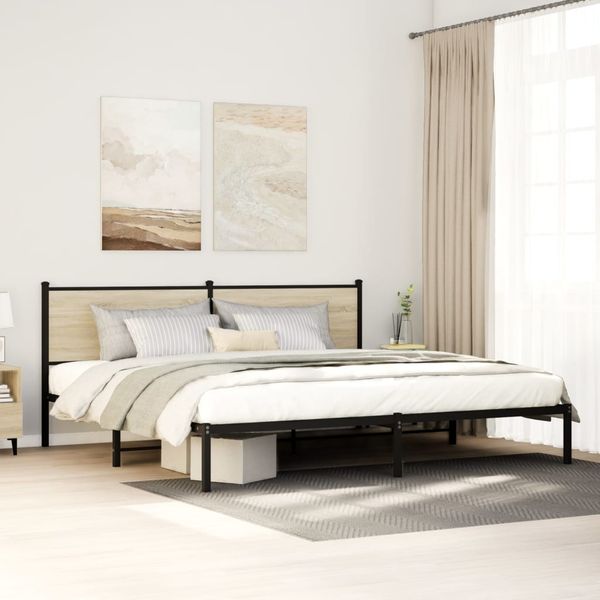 vidaXL Kovový posteľný rám bez matraca dub sonoma 200x200 cm