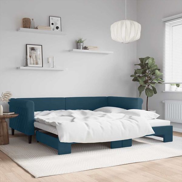vidaXL Denná posteľ s rozkladacou posteľou modrá 100x200 cm zamat