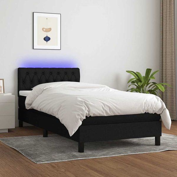 vidaXL Posteľ boxsping s matracom a LED čierna 90x200 cm látka