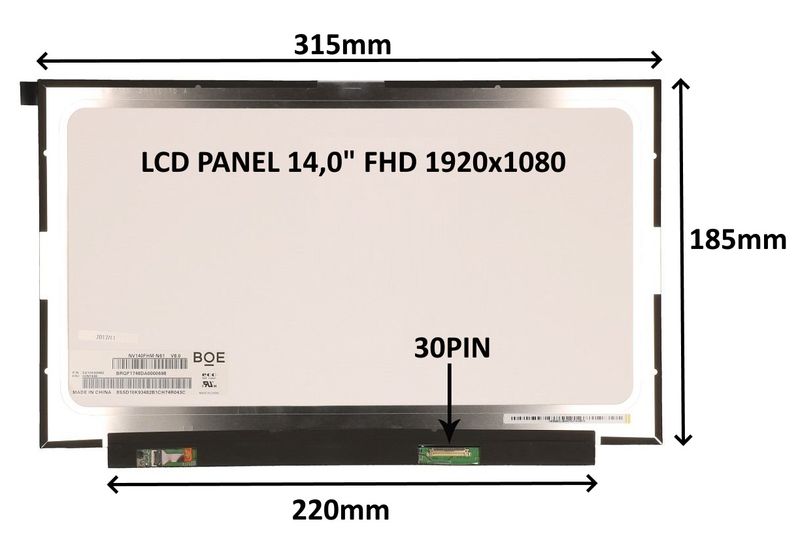 LCD PANEL 14,0'' FHD 1920x1080 30PIN MATNÝ IPS / BEZ ÚCHYTOV