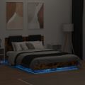 vidaXL Posteľný rám s čelom a LED svetlami dymový dub 140x190 cm