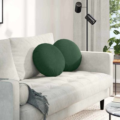 vidaXL Vankúše na sedenie 2 pcs Tmavozelená Ø 40 cm Kordúrová tkanina