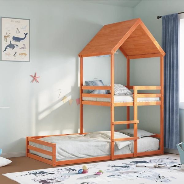 vidaXL Poschodová posteľ so strechou voskovohnedá 90x190 cm borovica