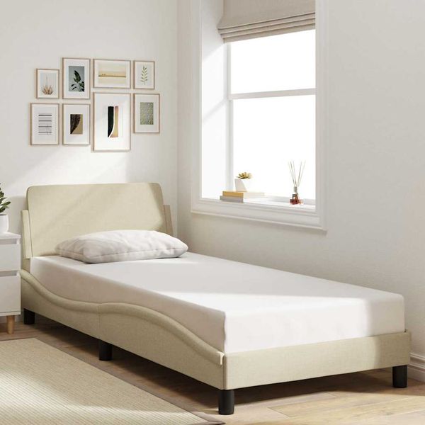 vidaXL Rám postele s čelom Dover krémový 80x200 cm látka