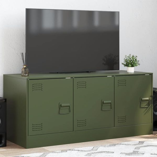 vidaXL TV skrinka olivovo-zelená 99x39x44 cm oceľ
