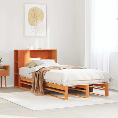 vidaXL Posteľ s knižnicou bez matraca vosková 75x190 cm masívne drevo