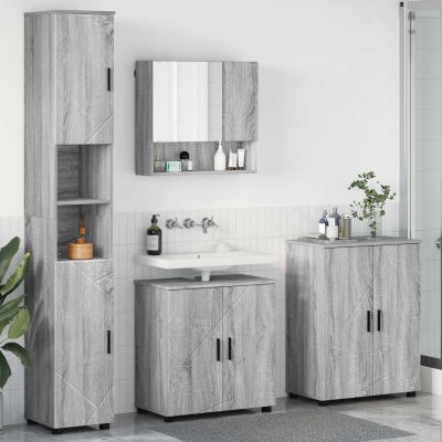 vidaXL Sada kúpeľňového nábytku Nástenný s úložiskom 4 pcs Sivý Sonoma